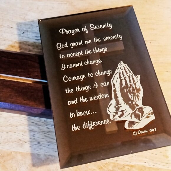 PRAYER of SERENITY Glass Table PLAQUE w/WOOD STAND - Picture 2 of 10